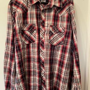 Red and black striped with snaps